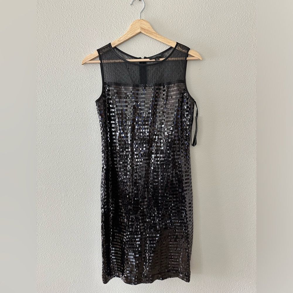 NWT Tahari Black Sequin Embellished Mesh Mini Dress Size 2
